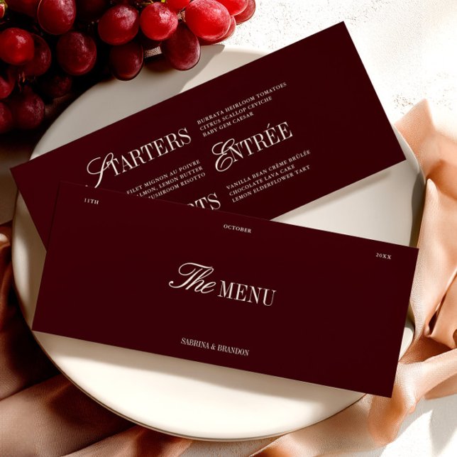 Elegant Burgundy & Ivory Wedding Dinner Menu Card (Elegant Burgundy & Ivory Wedding Dinner Menu Card)