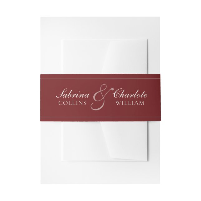 Elegant Burgundy & Ivory Wedding Invitation Belly Band (Front Example)