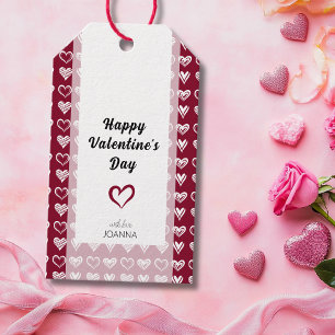 Elegant Burgundy Lace Hearts Happy Valentine Day Gift Tags