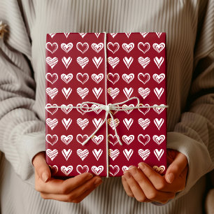 Elegant Burgundy Lace White Hearts Wrapping Paper