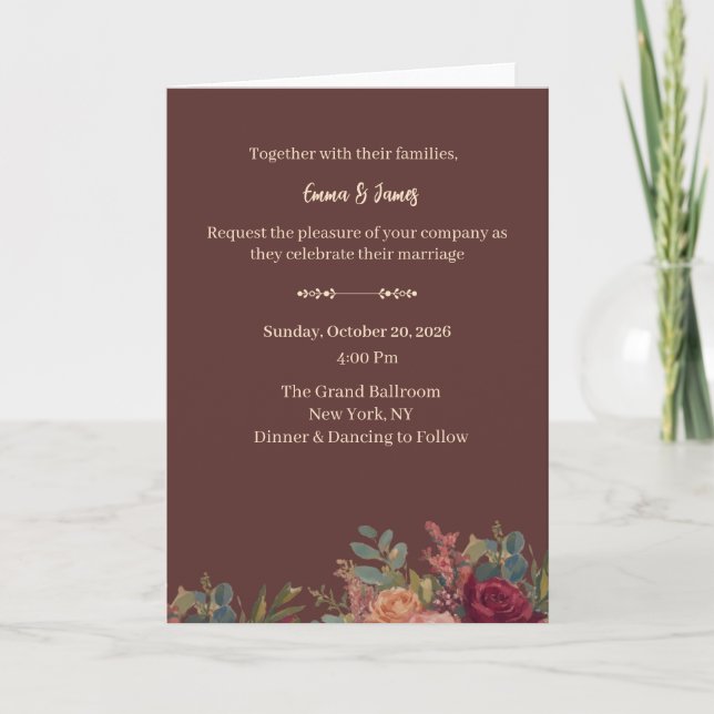 Elegant Burgundy Luxury Wedding Invitation  (Front)