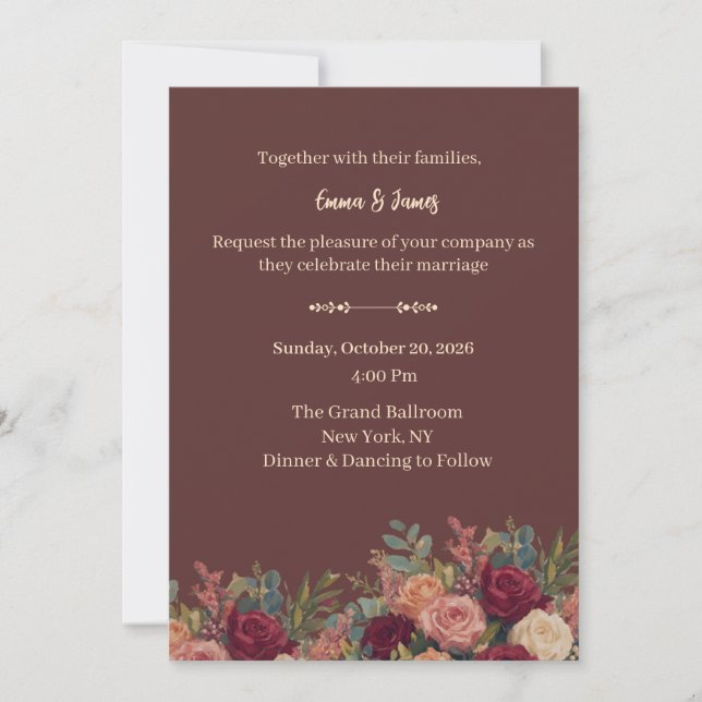 Elegant Burgundy Luxury Wedding Invitation  (Front)
