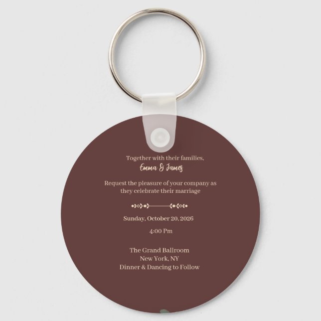 Elegant Burgundy Luxury Wedding Invitation  Key Ring (Front)