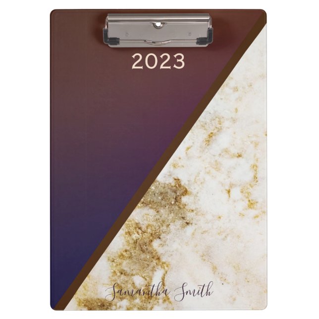 Elegant Burgundy Magenta Gold Fox Marbled 2023 Clipboard (Front)