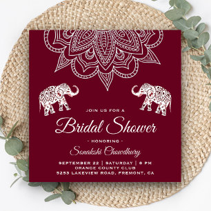 Elegant Burgundy Mandala Indian Bridal Shower Invitation