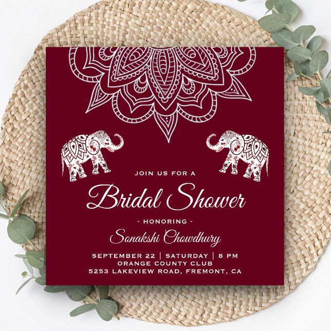 Elegant Burgundy Mandala Indian Bridal Shower Invitation (Creator Uploaded)