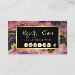 Elegant Burgundy Marble Gold Sequins Frame   Loyalty Card