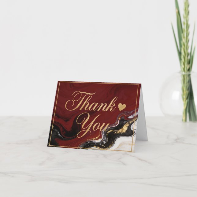 Elegant Burgundy Marble & Gold Thank You  Card (Front)