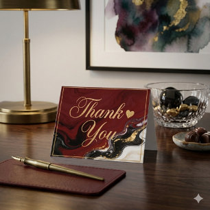 Elegant Burgundy Marble & Gold Thank You  Card