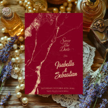 Elegant Burgundy Marble Save the Date weeding
