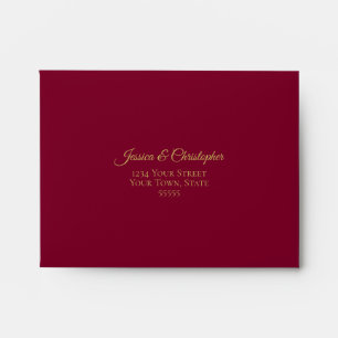 Elegant Burgundy Maroon and Gold Lace Wedding RSVP Envelope