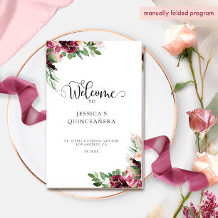 Elegant Burgundy Maroon Floral Quinceañera Program