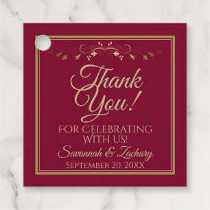 Elegant Burgundy Maroon & Gold Wedding Thank You Favour Tags