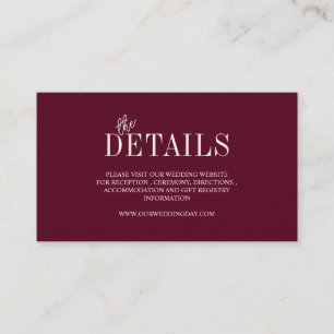 Elegant Burgundy Maroon Minimalist Wedding Enclosure Card