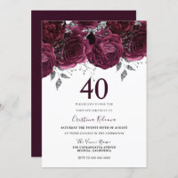 Elegant Burgundy Maroon Roses 40th Birthday Party