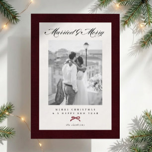 Elegant Burgundy Married & Merry Christmas Photo  Invitation