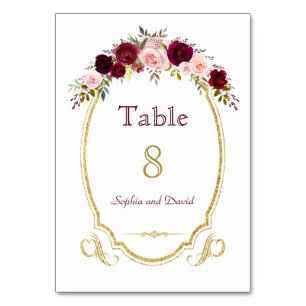 Elegant Burgundy Marsala Floral Fall Table Number