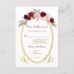 Elegant Burgundy Marsala Floral Fall Wedding RSVP Card