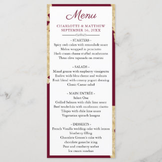 Elegant Burgundy Marsala & Gold Wedding Menu
