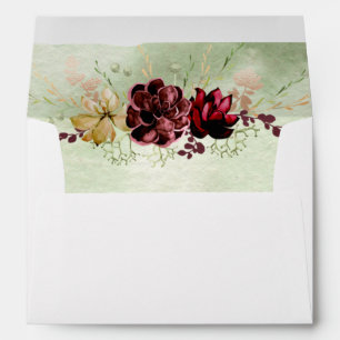 Elegant Burgundy Marsala Succulents Stripe Envelope