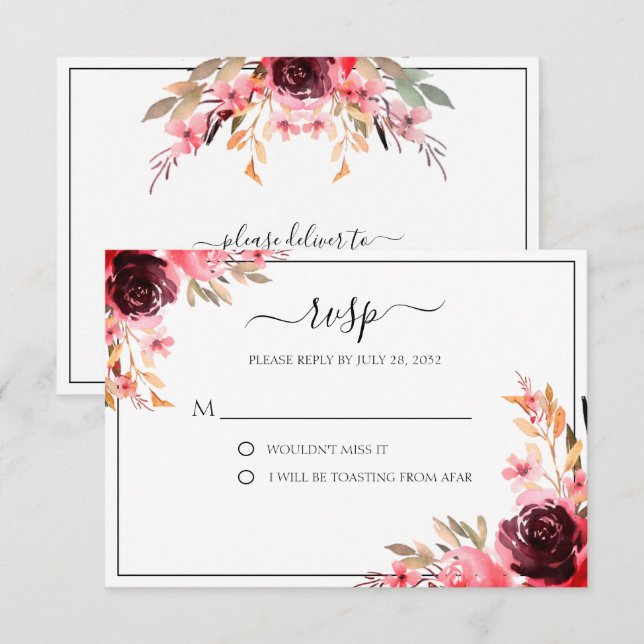 Elegant Burgundy Mauve RSVP Card (Front/Back)