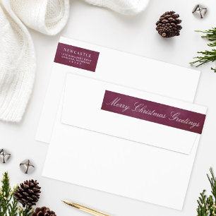 Elegant Burgundy Merry Christmas Return Address Wrap Around Label