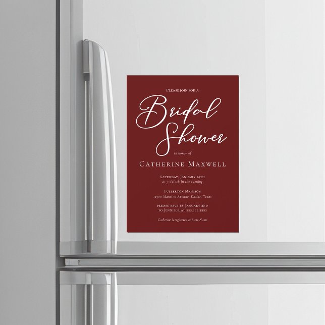 Elegant Burgundy Minimalist Bridal Shower Magnetic Invitation (Creator Uploaded)