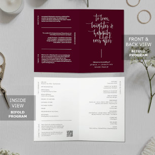 Elegant Burgundy Minimalist QR Code Wedding Folded Programme