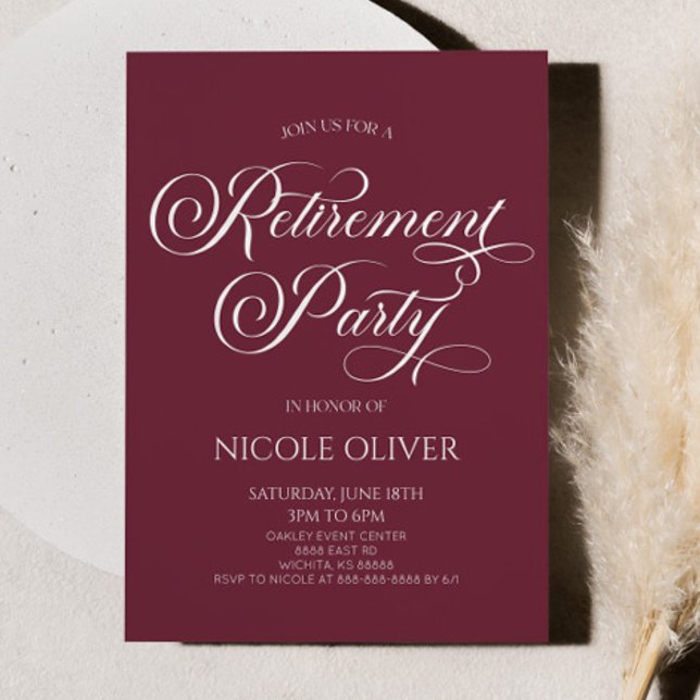 Elegant Burgundy Minimalist Retirement Party Invitation (Creator Uploaded)