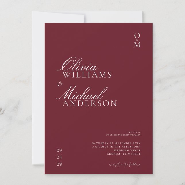 Elegant Burgundy Minimalist Wedding Invitation (Front)