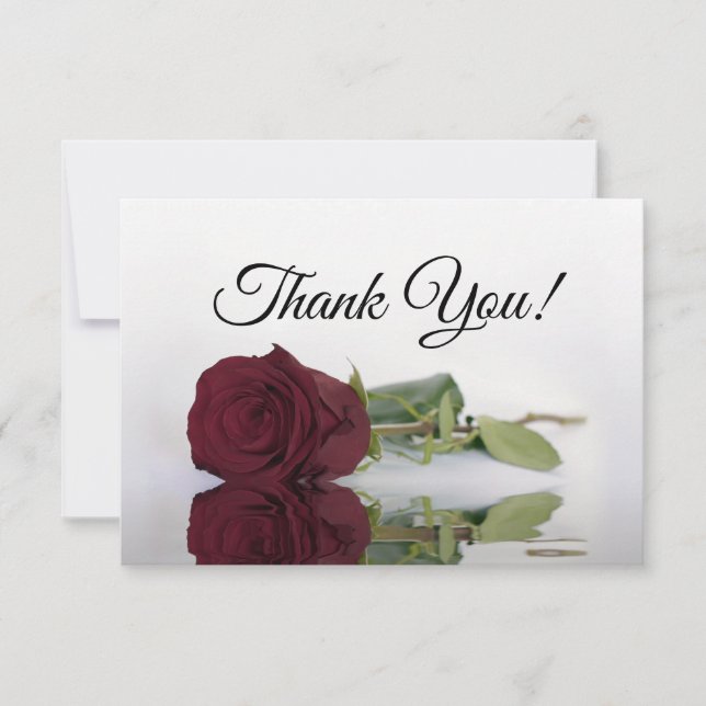Elegant Burgundy Mirrored Rose Simple Wedding Thank You Card (Front)