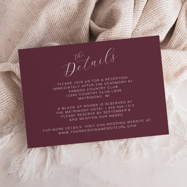 Elegant Burgundy Modern Calligraphy Wedding Enclosure Card (Creator Uploaded)