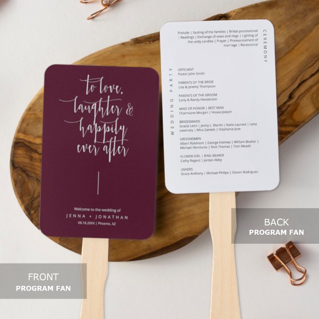 Elegant Burgundy Modern Minimal Wedding Program Hand Fan (Creator Uploaded)