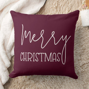 Elegant Burgundy Modern Minimalist Merry Christmas Cushion