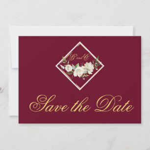 Elegant Burgundy Monogram Gold Save the Date