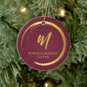Elegant Burgundy Monogram Golf Ceramic Tree Decoration
