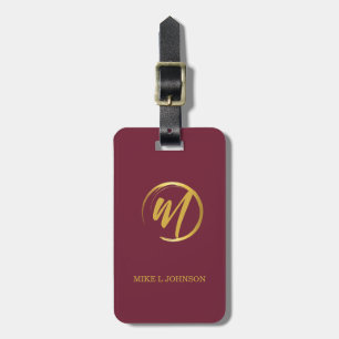 Elegant Burgundy Monogram Luggage Tag