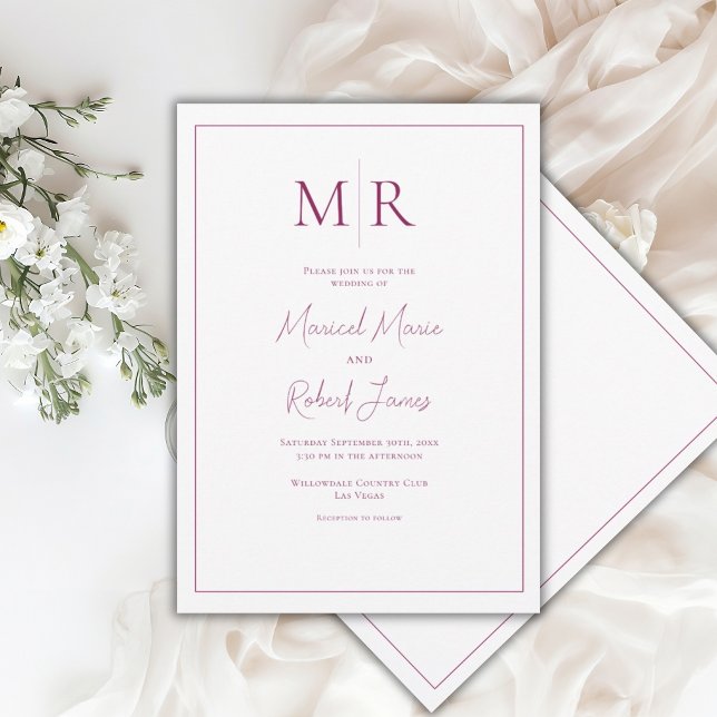 Elegant Burgundy Monogram Modern Wedding Invitation (Creator Uploaded)