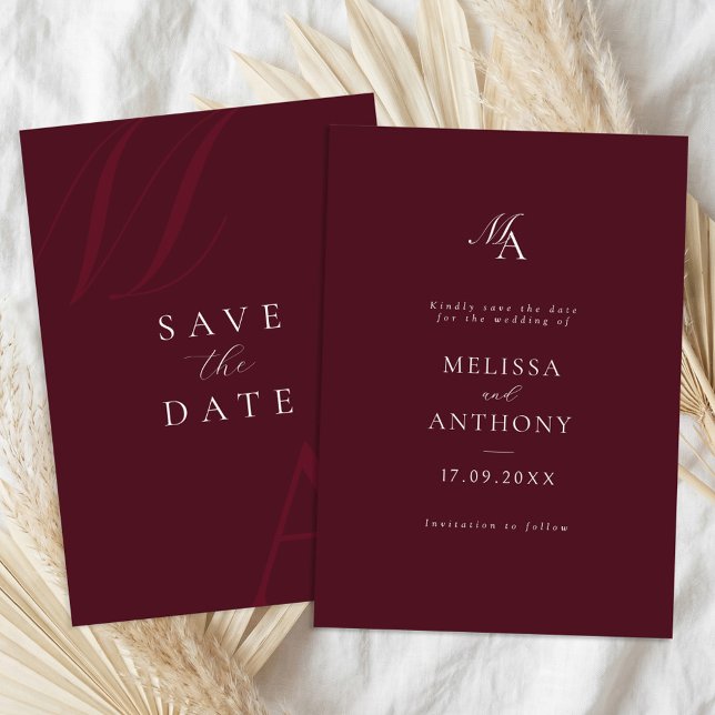 Elegant Burgundy Monogram Modern Wedding Save The Date (Creator Uploaded)