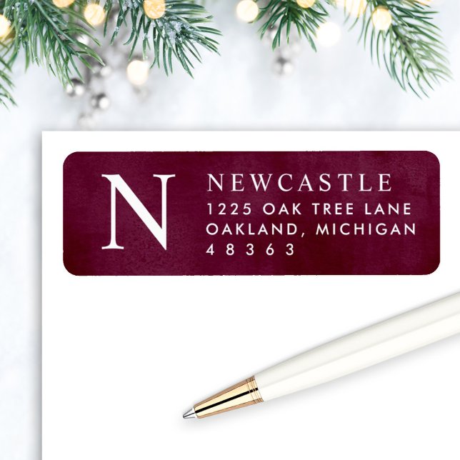 Elegant Burgundy Monogram Return Address (Creator Uploaded)