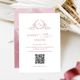 Elegant Burgundy Monogram RSVP Online QR Code  Enclosure Card