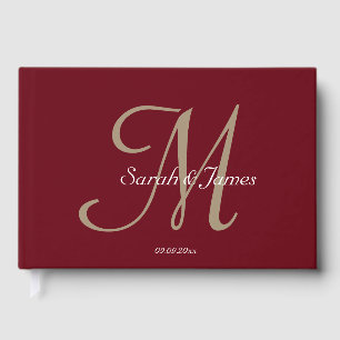 Elegant Burgundy Monogram Script Wedding Party Guest Book