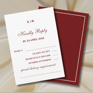 Elegant Burgundy Monogram Wedding RSVP Card