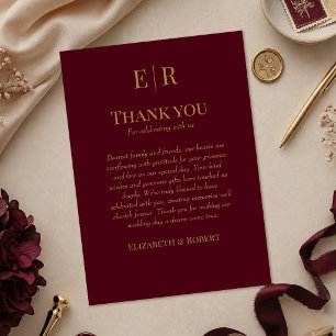 Elegant Burgundy Monogram Wedding Thank You Card