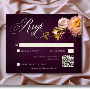 Elegant Burgundy Moody Floral Script Wedding RSVP Card