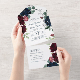 Elegant Burgundy & Navy All In One Invitation