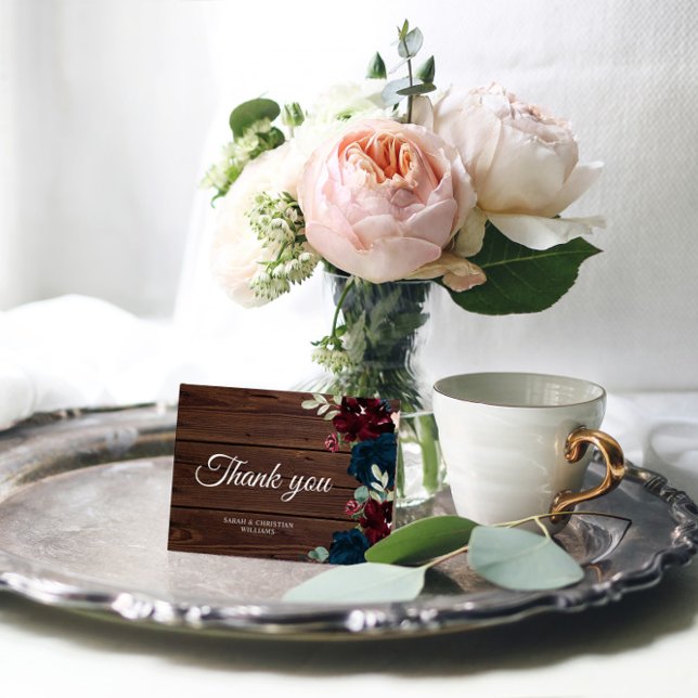 Elegant Burgundy & Navy Blue Flower Thank You Card (Creator Uploaded)