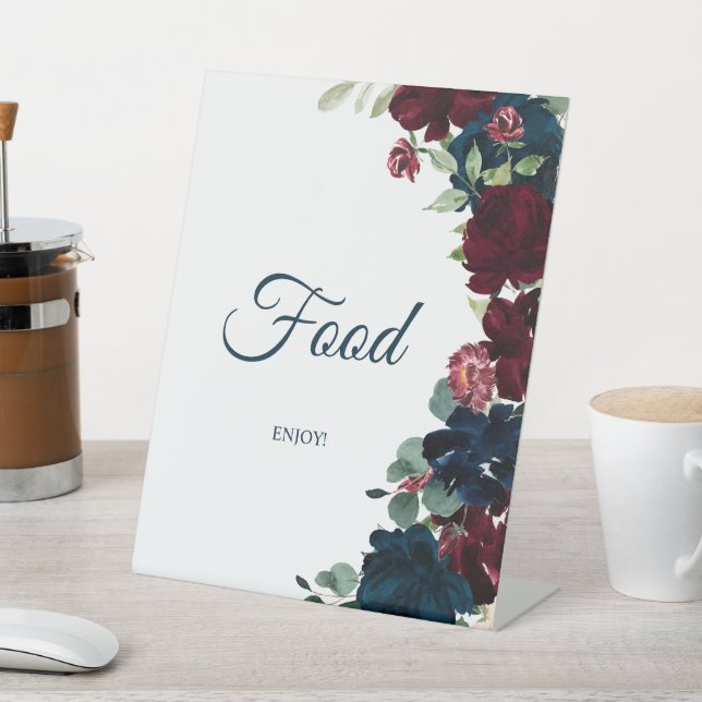 Elegant Burgundy & Navy Blue Shower Food Sign (In SItu)