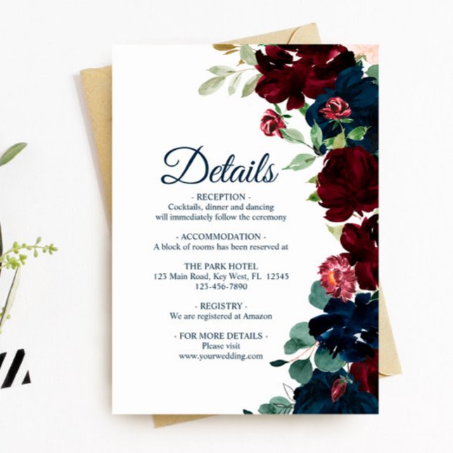 Elegant Burgundy & Navy Details Enclosure Card (Creator Uploaded)