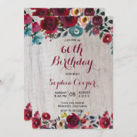 Elegant Burgundy Navy Floral 60th Birthday Party